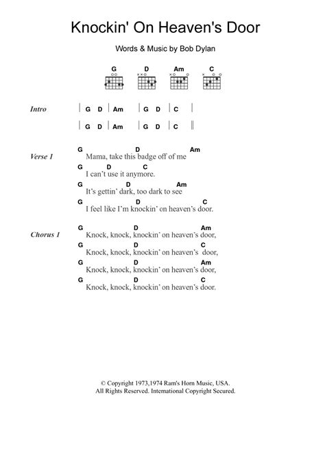 Knockin On Heaven S Door By Eric Clapton Sheet Music For Guitar Chords