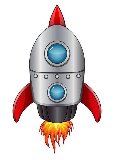 A Silver And Red Rocket Ship With Flames Coming Out Of It S Center On