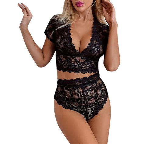 Ehqjnj Womens Lingeries Plus Size With Robe Sheer Floral Lace Pajamas Lingerie Set High Waist