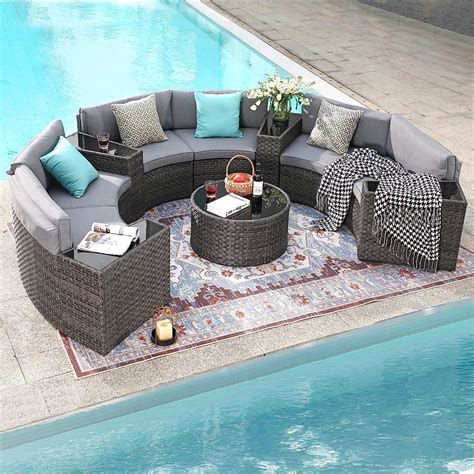 SUNSITT Outdoor Patio Furniture 11-Piece Half-Moon Sectional Round Set