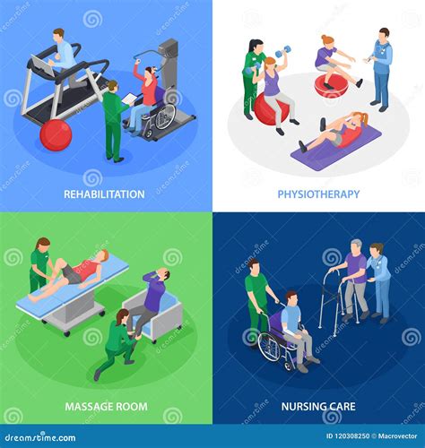 Rehabilitation Isometric Flowchart Composition Cartoon Vector