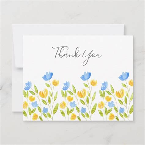 Field Of Yellow Blue Flowers Thank You Card Thank You Cards Thank