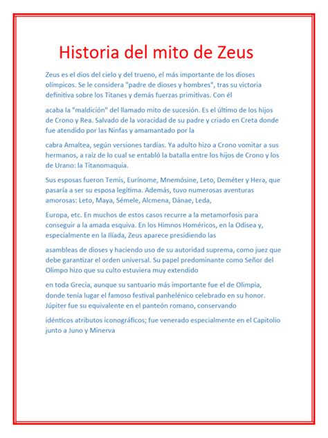 História De Um Mito - Mito de Zeus: Dios del Olimpo | PDF | Zeus | Mitología griega