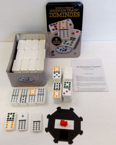 Dominoes Double Color Dot Cardinal Tiles Tin Case Mexican Train