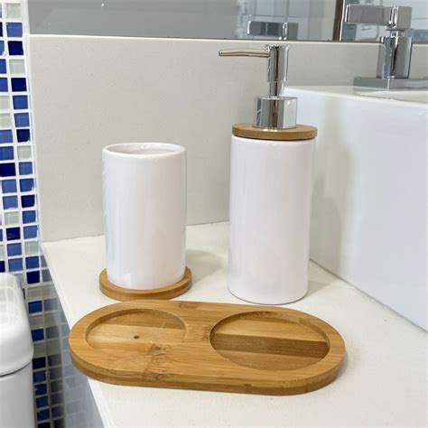 Kit Banheiro Lavabo Conjunto Saboneteira Porta Escova Porcelana Base