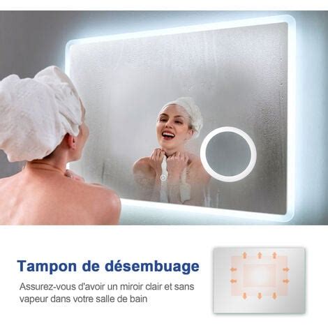 Meykoers Miroir lumineux de salle de bain 100x60cm avec anti buée