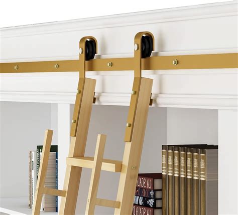 Diyhd 12ft Wooden Ladder Rolling Hardware Sliding Library Ladder Track