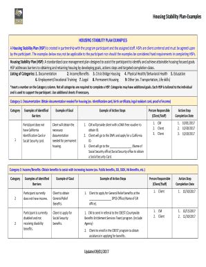 Housing Stability Plan Examples Fill Online Printable Fillable