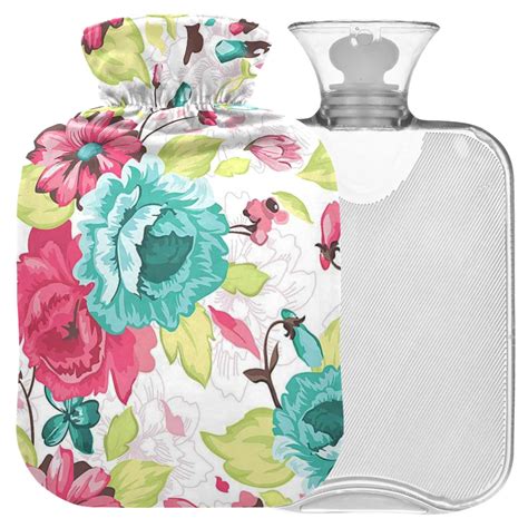NAANLE Hot Water Bottle With Cover Watercolor Red Flowers L Transparent Bottle For Back