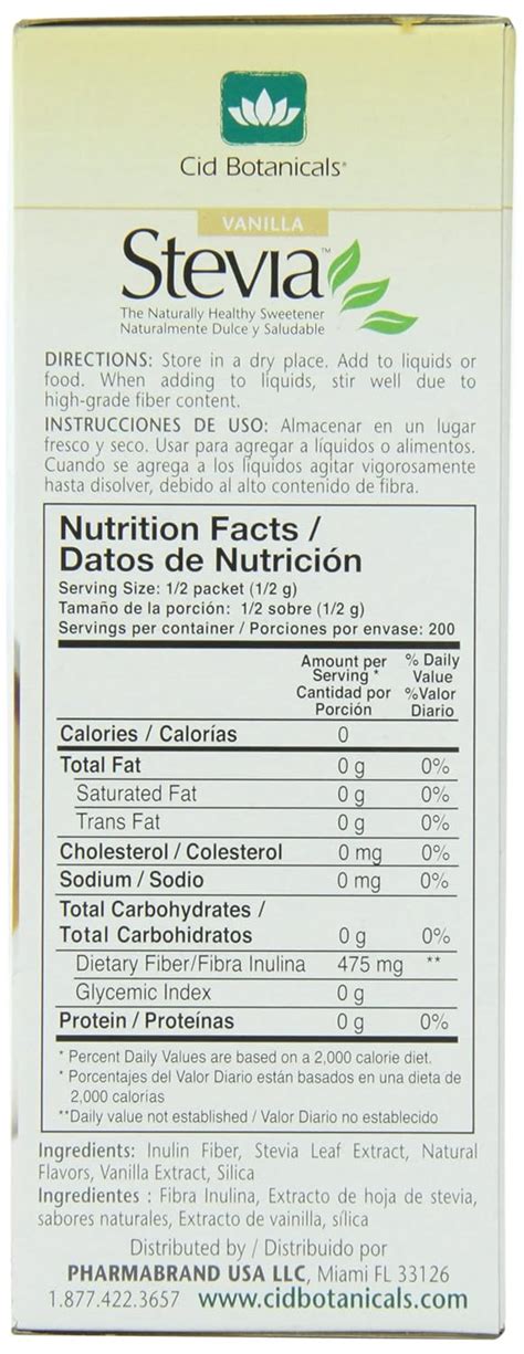 Stevia Packet Nutrition