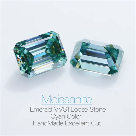 Gigajewe Blue Green Color Emerald Cut Vvs With Certificate Moissanite