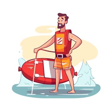 Lifeguard Clipart Survivor In Life Jacket Vector Illustration Cartoon ...