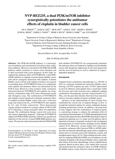 PDF NVP BEZ235 A Dual PI3K MTOR Inhibitor Synergistically