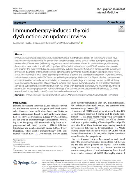 Pdf Immunotherapy Induced Thyroid Dysfunction An Updated Review