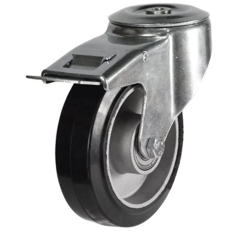 200mm Rubber Swivel Braked Castor 350kg Max Load