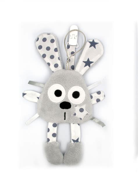 Doudou Lapin Attache T Tine Gris Clair Blanc Bebe Comentarios