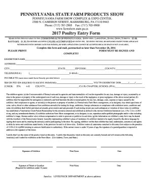 Fillable Online Farmshow State Pa Poultry Entry Form Pennsylvania