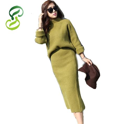 Women Two Piece Sweater Dress 2016 New Autumn Winter Knitte Turtleneck