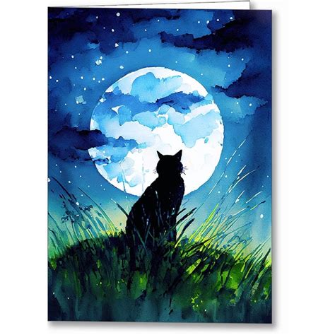 Cat Silhouette - Beautiful Full Moon Greeting Card by Mark Tisdale