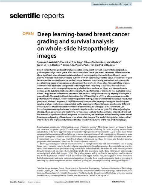 Pdf Deep Learning Based Breast Cancer Grading And Survival Analysis