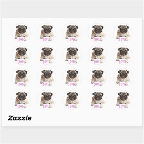 Love Pug Puppy Dog Greeting Stickers | Zazzle