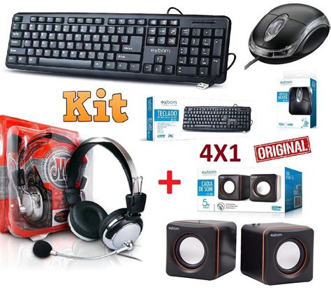 Kit Em Teclado Usb Mouse Ptico Caixa De Som Fone De Ouvido