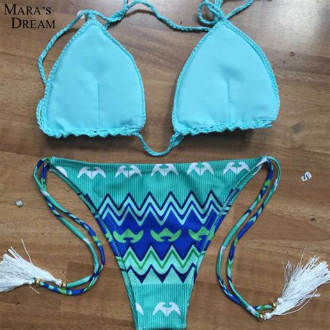 Maras Dream Bikini 2017 Sexy Brazilian Bikinis Women Blue Swimwear Push Up Swimsuit Biquini