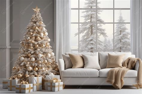 Toned Living Room With Christmas Tree And Presents Crystalika