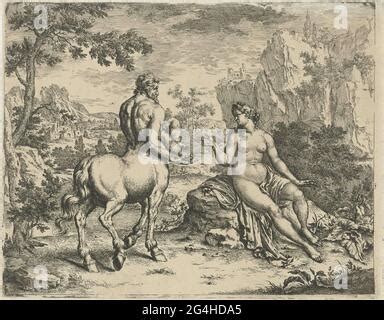 . In a landscape, the Centaur Chiron shows the little Asclepius to his ...