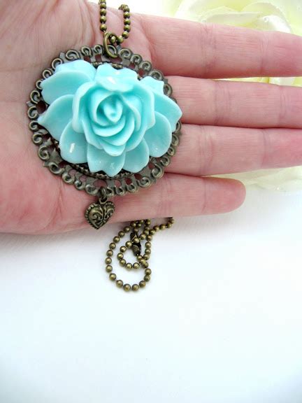 Vintage Style Blue Flower Necklace Turquoise Romantic Jewelry On Luulla