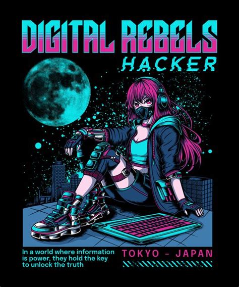 Anime girl hacker T-Shirt Design Template — Customize it in Kittl