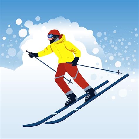 Premium Vector A Skier Goes Down The Hill A Man Skiing In The