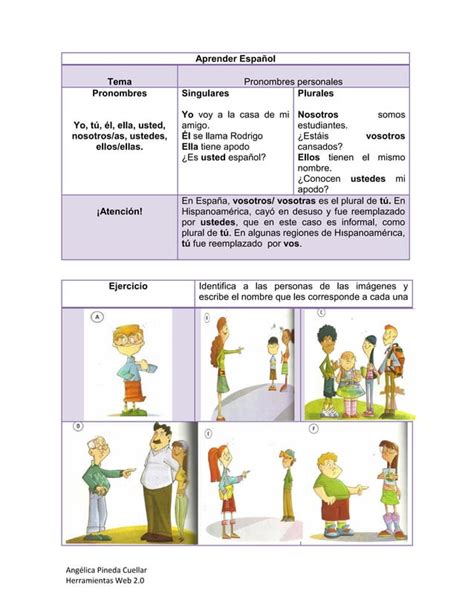 Los Pronombres En Espa Ol Pdf