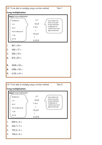 Differentiated Multiplication Calculation Lesson Tasks Teaching Resources