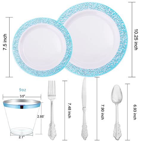 WELLIFE 180PCS Blue Plastic Plates With Silverware Blue Plastic