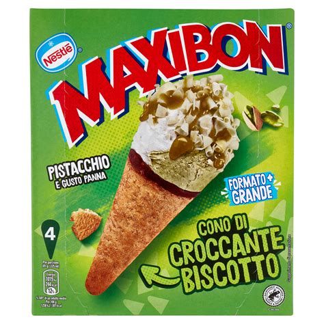 NESTLÉ Maxibon Cono di Croccante Biscotto Pistacchio e Gusto Panna 4 x