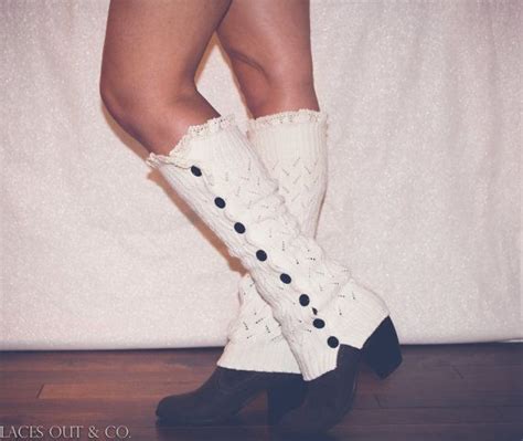 Sale Cream Knitted Lace Boot Sock Button Down Leg Warmer Sock Boot