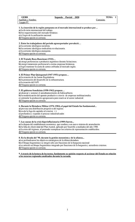 Segundo Parcial Gerr Segundo Parcial Tema Apellido Y