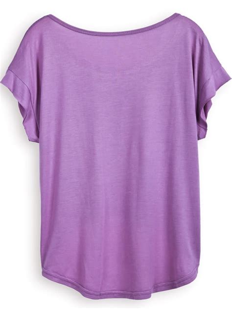 Purple Short Sleeve Star Print Dipped Hem T Shirt Shein Sheinside