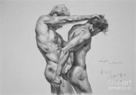 Original Drawing Sketch Charcoal Male Nude Gay Interest Man Art Pencil