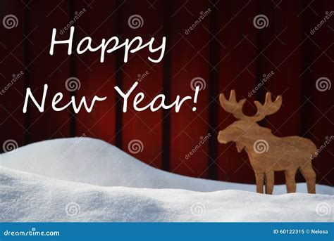 Christmas Card With Happy New Year Snow And Moose Stock Image Image