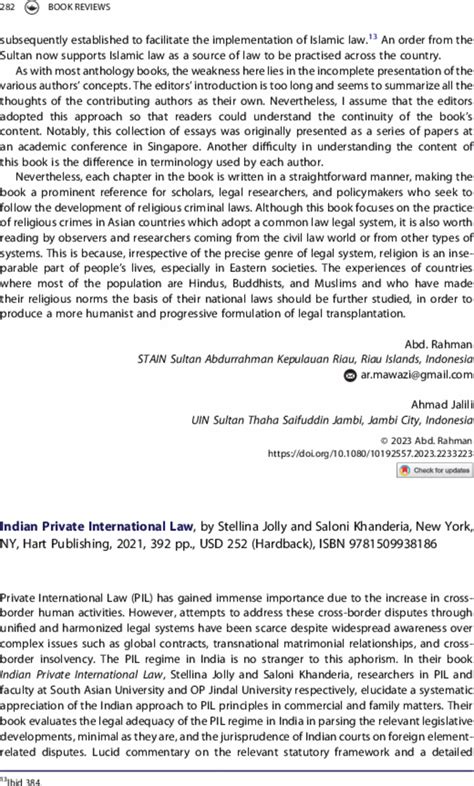 Indian Private International Law Asia Pacific Law Review Vol 32 No