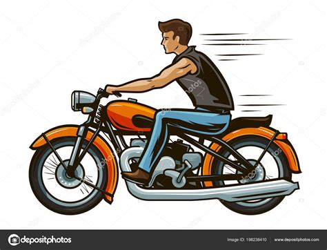 Biker Rides Motorcycle Motorbike Transport Concept Cartoon Vector