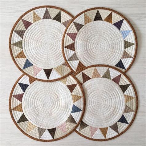 Round Quilted Placemats Set Primitive Rustic Kitchen Table Mat Etsy