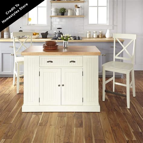 Home Styles Natural Wood Kitchen Island Stools - Natural Wood Top by ...