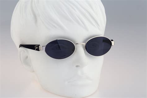 Genny 640 S 5253 Vintage 90s Blue And Silver Oval Sunglasses Etsy Oval Sunglasses Vintage