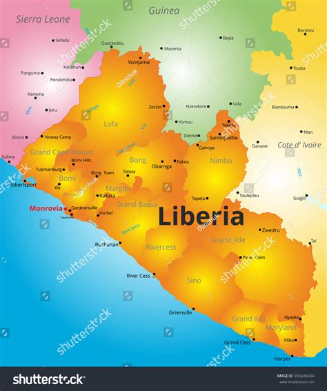 Color Map Liberia Country Stock Vector (Royalty Free) 395699434