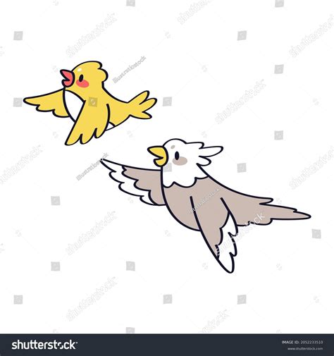 Pair Cute Birds Flying Around Vector Stock Vector Royalty Free