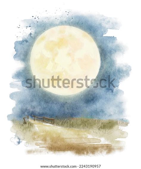 Watercolor Fantasy Full Big Moon Night Stock Illustration 2243190957 ...