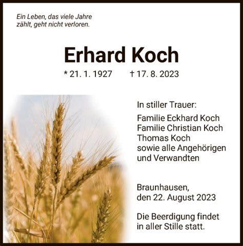 Traueranzeigen Von Erhard Koch Trauer Hna De